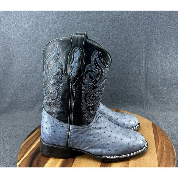 J.W. Boot Company Escambia Exotic Ostrich Leg/ Blue Stitch Boots 10-10.5